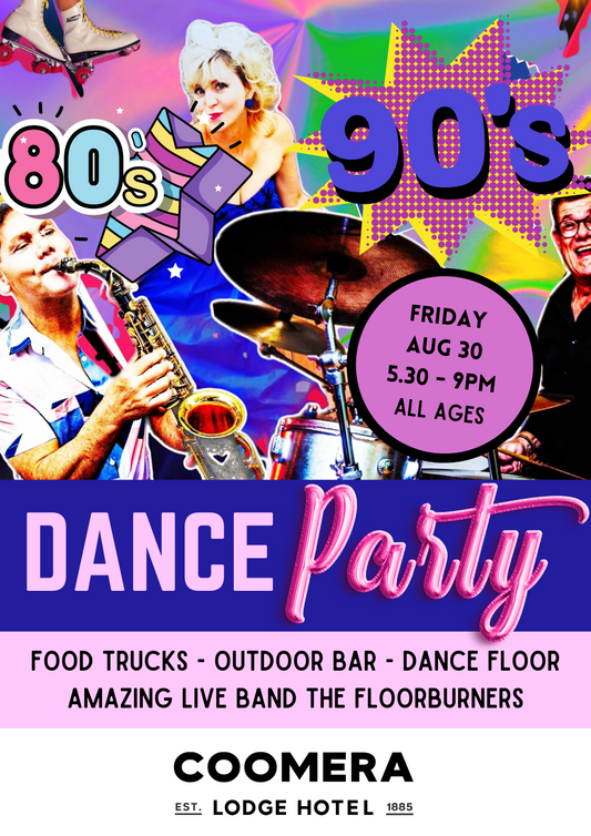 80s vs 90s dance party FRIDAY AUG 30TH 5.30pm to 9pm FOOD SITE